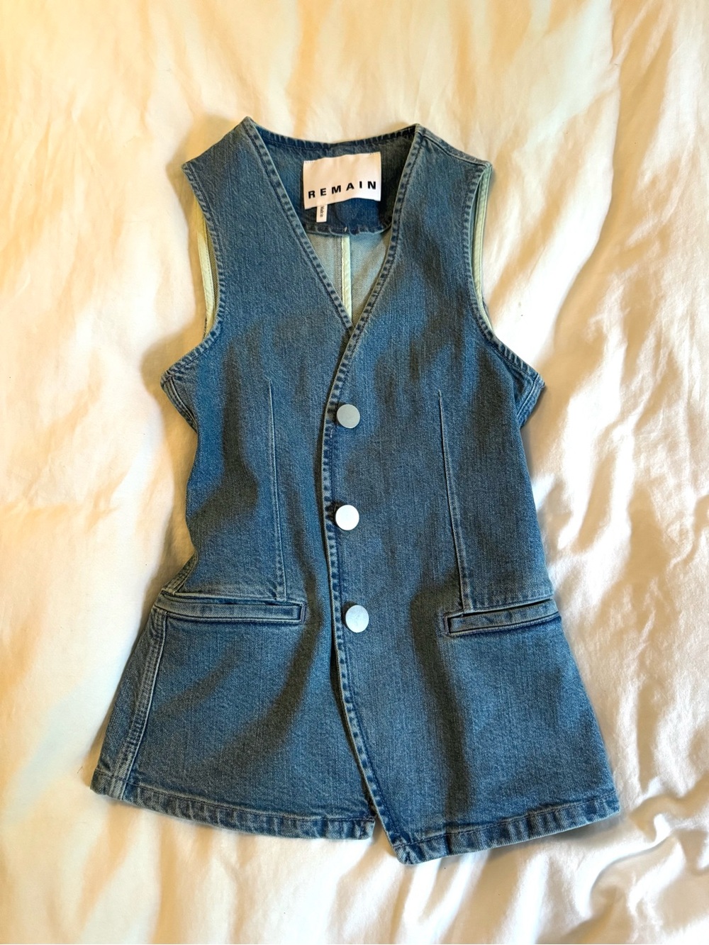 REMAIN Sleeveless Denim Vest in Blue